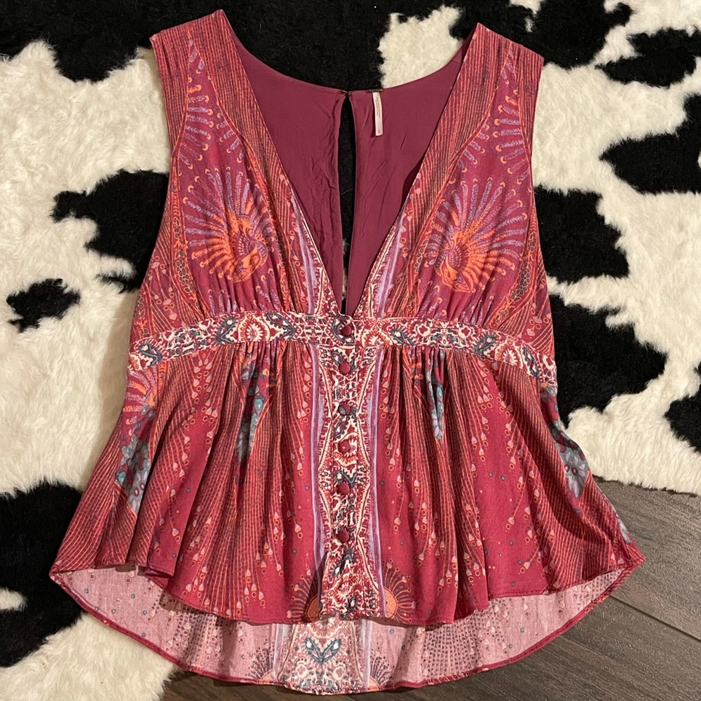 Free People Paisley Print Deep V-Neck Tank Top